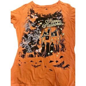 Women's Happy Halloween Shirt L (14-16) Haunted house Bats Pumpkin